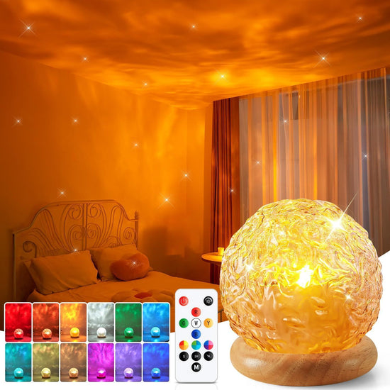 Crystal Ball Night Light Projector, 16 Colors 216 Modes RGB Water Ripple Lamp with Remote & Timer, USB Powered Mood Light for Bedroom Decor, Gifts for Girls (Clear)