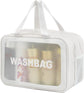 Large Capacity Travel Toiletry Bag with Dual Compartments, Waterproof PVC Cosmetic Organizer for Gym & Business Trips (White)