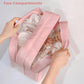 Large Capacity Travel Toiletry Bag with Dual Compartments, Waterproof PVC Cosmetic Organizer for Gym & Business Trips (Pink)