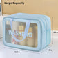 Large Capacity Travel Toiletry Bag with Dual Compartments, Waterproof PVC Cosmetic Organizer for Gym & Business Trips (Blue)