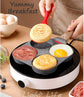 4-Cup Non-Stick Breakfast Pan with Wooden Handle & Silicone Indicator—Multi-Compartment Egg, Pancake, Burger Cooker—Compatible with Gas, Induction, Ceramic Stoves—Includes Spatula & Brush (Black)
