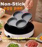4-Cup Non-Stick Breakfast Pan with Wooden Handle & Silicone Indicator—Multi-Compartment Egg, Pancake, Burger Cooker—Compatible with Gas, Induction, Ceramic Stoves—Includes Spatula & Brush (Black)