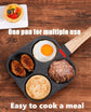 4-Cup Non-Stick Breakfast Pan with Wooden Handle & Silicone Indicator—Multi-Compartment Egg, Pancake, Burger Cooker—Compatible with Gas, Induction, Ceramic Stoves—Includes Spatula & Brush (Black)