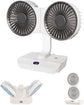 Dual-Head Auto-Oscillating Desktop Fan for Office & Bedroom, USB Rechargeable Portable Cooling with LED Display (White)