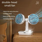 Dual-Head Auto-Oscillating Desktop Fan for Office & Bedroom, USB Rechargeable Portable Cooling with LED Display (White)