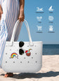EVA Beach Tote Bag for Swimming, Pool & Travel – Waterproof Washable Rubber Handbag with 2 Random Charms, Lightweight & Sand-Resistant (White)  | Other Colors Available in Store