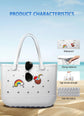 EVA Beach Tote Bag for Swimming, Pool & Travel – Waterproof Washable Rubber Handbag with 2 Random Charms, Lightweight & Sand-Resistant (White)  | Other Colors Available in Store