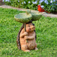 Resin Bird Bath Statue for Garden, Outdoor Decorative Bird Feeder & Water Fountain, Whimsical Yard Sculpture for Patio & Lawn(Raccoon)