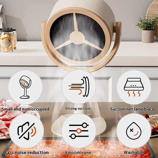 Portable Desktop Smoke Purifier Fan with Strong Suction, USB Rechargeable Mini Exhaust Hood for Home Kitchen BBQ Office Travel Includes 12 Filters (Beige)