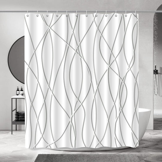 Modern Abstract Wavy Line Shower Curtain Set, Waterproof Fabric with Weighted Bottom & 12 Hooks, Hotel Style Bathroom Decor, Gradient Design for Contemporary Bathrooms (Grey)