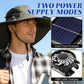 Solar-Powered Dual-Fan Sun Hat – UPF 50+ Wide-Brim Outdoor Hat with 2 USB/Solar Rechargeable Fans, Adjustable Strap, Breathable Mesh, for Fishing, Hiking, Beach & Gardening; Unisex Cooling Cap with 800mAh Battery (Khaki)