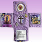 Mini Handcrafted Catholic Pocket Shrine – Foldable Prayer Altar with Silver Cross, Religious Art & Embroidered Prayers, Portable Faith Companion, 6.5 x 5.5 Inches (Pink)