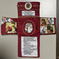 Mini Handcrafted Catholic Pocket Shrine – Foldable Prayer Altar with Silver Cross, Religious Art & Embroidered Prayers, Portable Faith Companion, 6.5 x 5.5 Inches (Red)