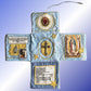 Mini Handcrafted Catholic Pocket Shrine – Foldable Prayer Altar with Silver Cross, Religious Art & Embroidered Prayers, Portable Faith Companion, 6.5 x 5.5 Inches (Red)