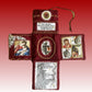 Mini Handcrafted Catholic Pocket Shrine – Foldable Prayer Altar with Silver Cross, Religious Art & Embroidered Prayers, Portable Faith Companion, 6.5 x 5.5 Inches (Blue)