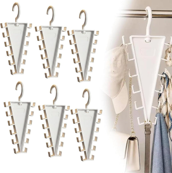 4-Pack V-Shaped 360° Rotating Closet Organizer with 12 Hooks for Hats, Bags & Scarves, Space-Saving Wardrobe Hanger (White)