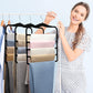 3-Pack Black 5-Tier Velvet Pants Hangers—Swivel Hook, Multi-Use for Pants, Scarves, Towels & Ties—Space-Efficient Closet Organizer for Apartments, Dorms, Small Spaces (Black)