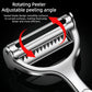 Premium Zinc Alloy Multifunctional Vegetable Peeler with Rotating Serrated Blade, Ergonomic Handle for Kitchen Food Prep, Julienne Shredding, and Potato Peeling (Silver)