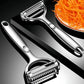 Premium Zinc Alloy Multifunctional Vegetable Peeler with Rotating Serrated Blade, Ergonomic Handle for Kitchen Food Prep, Julienne Shredding, and Potato Peeling (Silver)