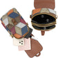 Color-Block Diamond Pattern PU Leather Crossbody Phone Bag – Retro Mini Wallet with Adjustable Strap & Dual Zipper Closure (Brown)