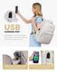 Stylish Laptop Backpack for Women – Large Capacity 27L Computer Bag with 15.6 Inch Compartment, USB Charging Port & 16 Pockets – Ideal for College, Work & Travel (White)