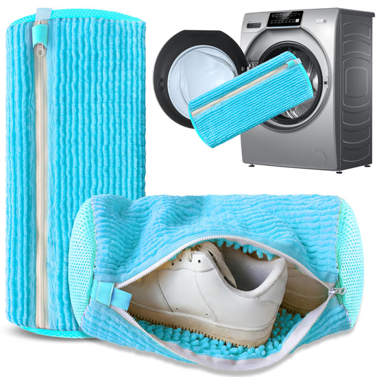2-Pack Reusable Shoe Washing Machine Bag – White Protective Laundry Bag for All Shoes, Anti-Deformation & Deep Clean with Zipper Lock (Blue)