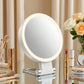 Dual-Sided LED Makeup Mirror with 1X & 30X Magnification, 3 Color Temperature Lights, Touch Controls, Rechargeable Battery, Foldable Stand, Portable Design for Desk, Travel, and Hanging Use (White)