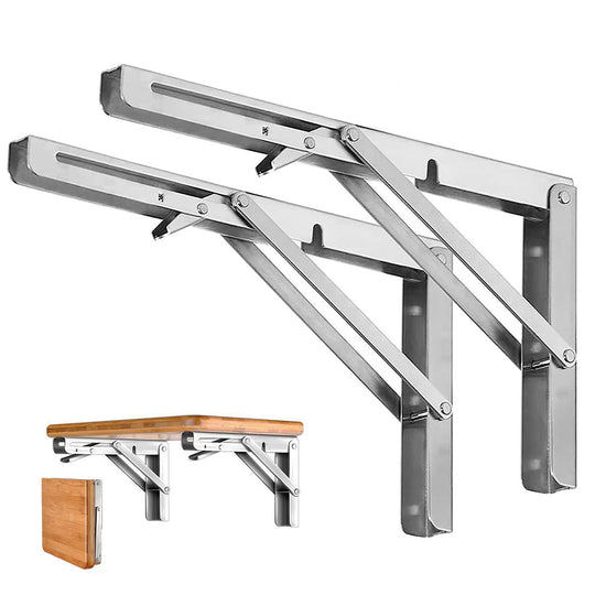 Heavy-Duty Foldable Wall Shelf Brackets – 2-Pack 304 Stainless Steel Triangular Supports with One-Click Release, 550 lb Capacity Each, for Kitchen, Garage, RV & Home; Includes Mounting Hardware (12Inch,Silver)