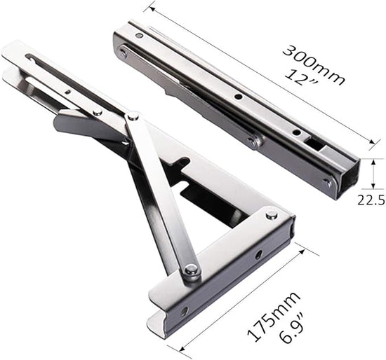 Heavy-Duty Foldable Wall Shelf Brackets – 2-Pack 304 Stainless Steel Triangular Supports with One-Click Release, 550 lb Capacity Each, for Kitchen, Garage, RV & Home; Includes Mounting Hardware (12Inch,Silver)
