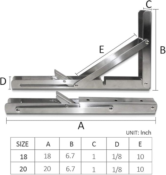 Heavy-Duty Foldable Wall Shelf Brackets – 2-Pack 304 Stainless Steel Triangular Supports with One-Click Release, 550 lb Capacity Each, for Kitchen, Garage, RV & Home; Includes Mounting Hardware (18Inch,Silver)