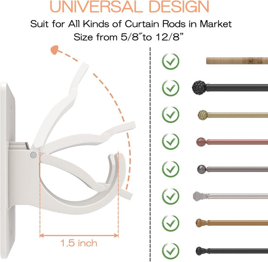 4-Pack No-Drill Self-Adhesive Curtain Rod Brackets for Smooth Walls, Universal Fit for Bathroom & Bedroom (White)