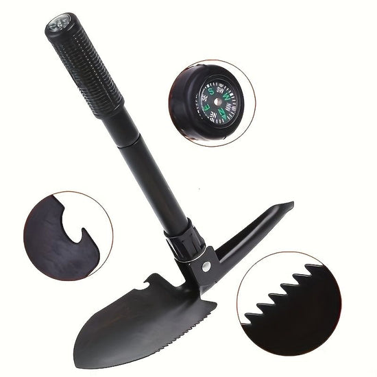 Multifunctional Camping Shovel with Compass for Gardening and Outdoor Adventures-Black