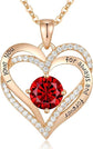 Forever Love Heart Birthstone Necklace: 925 Sterling Silver Personalized Jewelry for Mom, Wife, Friend with 12 Month Stone Options（red diamond,January）