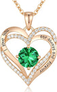Forever Love Heart Birthstone Necklace: 925 Sterling Silver Personalized Jewelry for Mom, Wife, Friend with 12 Month Stone Options（green diamond,May）