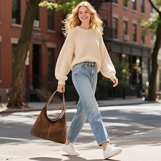 Leather Hobo Bags for Women Brown Purses Suede Purse Slouchy Tote Bag Suede Tote Bag Fall Winter Purses Handbag