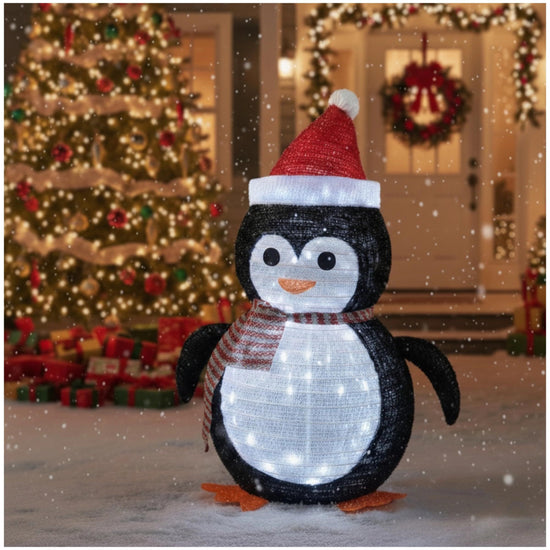 2-Pack Lighted Christmas Penguin Decoration Lantern – Collapsible Metal Frame Yard Ornament with 45 Cool White LEDs, Waterproof Battery Operated & Timer, Indoor Outdoor Holiday Décor for Porch,Tree, and Lawn
