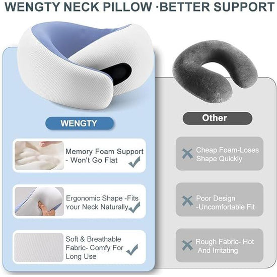 Travel Pillows for Airplanes,Memory Foam Neck Pillow for Traveling,Smooth & Cooling Fabric Plane Pillow for Long Flight,Ideal for Travels,Airplanes,Offices,Cars (Gray, Standard-Broad Fit)