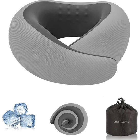 Travel Pillows for Airplanes,Memory Foam Neck Pillow for Traveling,Smooth & Cooling Fabric Plane Pillow for Long Flight,Ideal for Travels,Airplanes,Offices,Cars (Gray, Standard-Broad Fit)