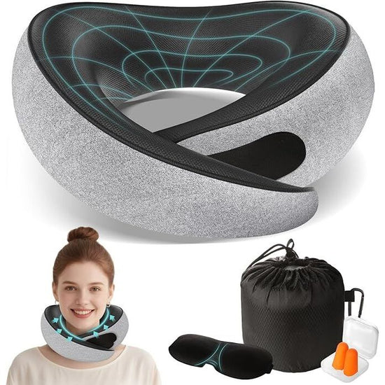Travel Neck Pillows for Airplanes - 360° Ergonomic Memory Foam Travel Pillow - Relief Neck Pain with Breathable Support for Long Flights, Car, Train & Office Use - Adults & Kids