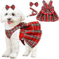 pet products Dog Dress Bowknot Harness Leash Set for Small Dogs Girl Cute Plaid Dog Dress Pearls Bow Tie Spring Summer Princess Clothes Birthday Holiday Doggie Outfits for Puppy Cats Girl Apparel