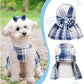 pet products Dog Dress Bowknot Harness Leash Set for Small Dogs Girl Cute Plaid Dog Dress Pearls Bow Tie Spring Summer Princess Clothes Birthday Holiday Doggie Outfits for Puppy Cats Girl Apparel