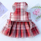 pet products Dog Dress Bowknot Harness Leash Set for Small Dogs Girl Cute Plaid Dog Dress Pearls Bow Tie Spring Summer Princess Clothes Birthday Holiday Doggie Outfits for Puppy Cats Girl Apparel