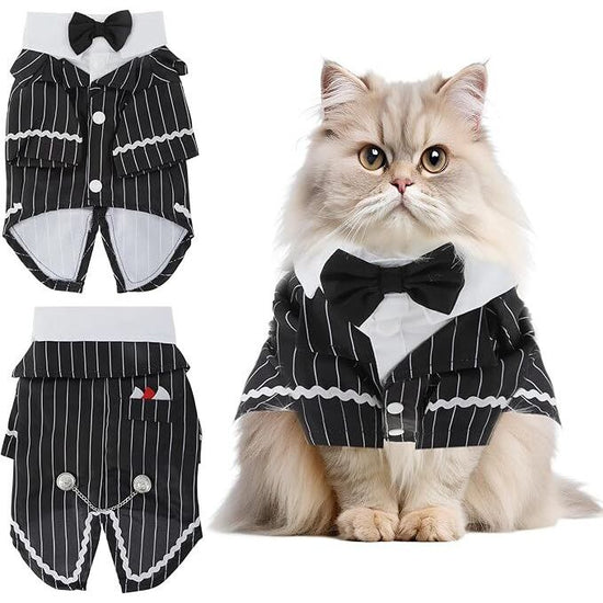 pet products Dog Cat Tuxedo Suit with Bow Tie - Formal Black & White Striped Pet Costume Shirt, Elegant Wedding Outfit Birthday Party Attire for Maltese Dachshund Yorkie Puppies Shih Tzu Small Medium Dogs and cats