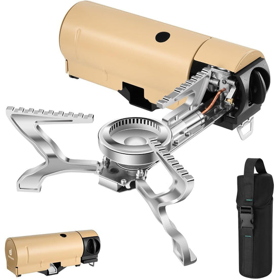 2500W Portable Camping Stove Foldable Butane Stove Indoor/Outdoor Cooking Suitable for Picnic, Backpacking Hiking, Adventure, Home, Travel, Outdoor Patio, RV Trip (Khaki)