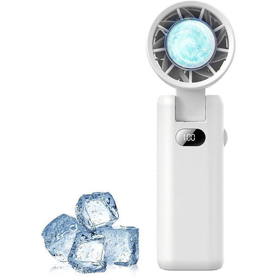 Portable Handheld Turbo Fan with Cooling Tech, Digital Display, 100-Speed Control, Rechargeable 4-in-1 Personal Fan for Travel, Outdoor, Office (White)
