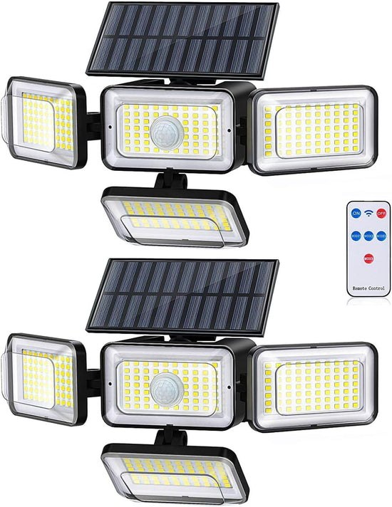 Solar Motion Sensor Outdoor Lights (2-Pack) with 288 LEDs & 2800LM: 270° Wide Angle, IP65 Waterproof, Remote-Controlled for Aussie Yards
