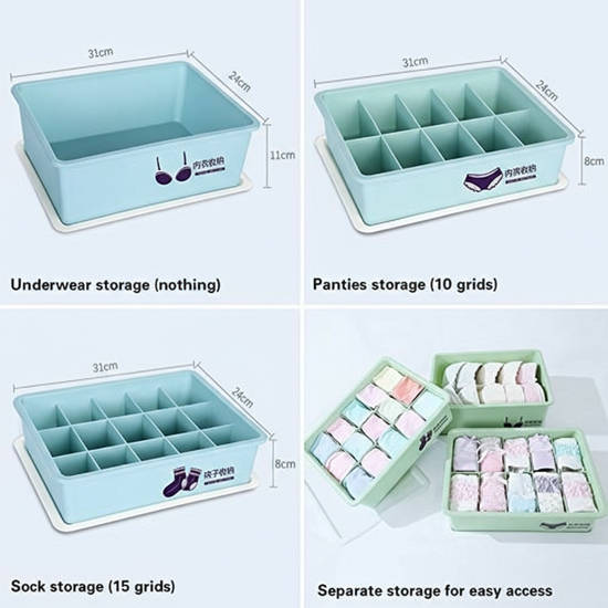 Underwear Panties Socks Box Close-fitting Clothing Storage Box Drawer Three-piece Cover with Compartment Household
