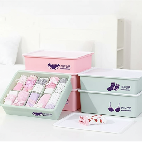 Underwear Panties Socks Box Close-fitting Clothing Storage Box Drawer Three-piece Cover with Compartment Household