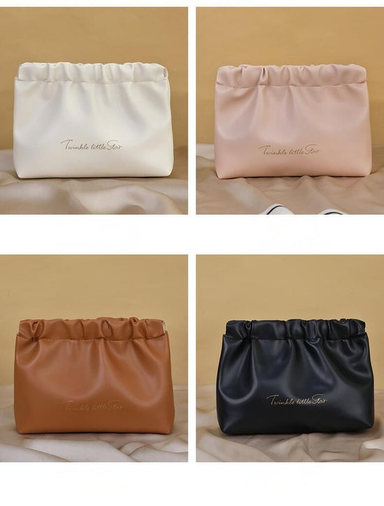 Leather Cosmetic Bag Set, Big & Small "Twinkle Little Star" Makeup Organizer for Travel & Daily Use(white)