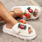 Christmas Cartoon Plush Slippers, Unisex Lightweight Thick-Soled Anti-Slip Fuzzy Slippers for Couples & Family(white)